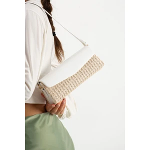 Volly Hasır Kadın El ve Omuz Çantası Beyaz