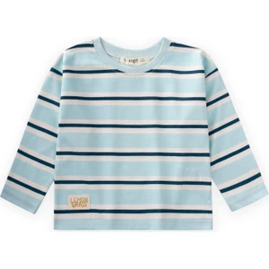 Çizgili Mevsimlik T-Shırt 1-10 Yaş Turkuaz Lacivert Çizgili