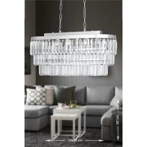 Linsa 70x30 Cm'lik Kristal Cam Taşlı Yemek Masası Üstü Lüks Avize - (gümüş Yaldız)