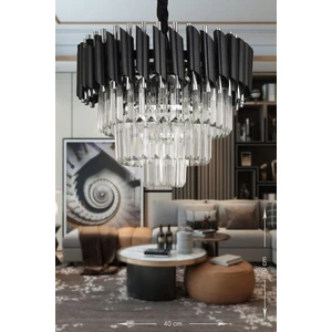 Palmira 40'lık Kristal Taşlı Lüks Avize - (siyah-krom)