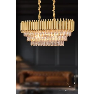 Palmira 75x35 Cm'lik 3 Katlı Prizma Kesim Kristal Taşlı Lüks Avize 6'lı - (sarı-yaldız)