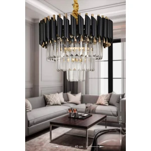 Palmira 40'lık Kristal Taşlı Lüks Avize - (siyah-gold)