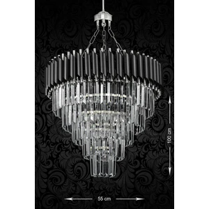 Palmira 55 Cm'lik Kristal Taşlı Lüks Avize 5'li - (siyah-krom)