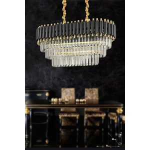 Palmira 75x35 Cm Kristal Taşlı 3 Katlı Lüks Yemek Masası Üstü Avize 6'lı - (siyah-gold)