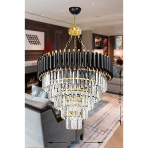 Palmira 55 Cm'lik Kristal Taşlı Lüks Avize 5'li - (siyah-gold)