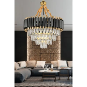 Palmira 55'lik Prizma Kesim Kristal Taşlı Lüks Avize - (siyah-gold)