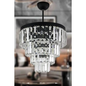 Linsa 35 Cm'lik Kristal Cam Taşlı Lüks Avize - (MAT SİYAH)