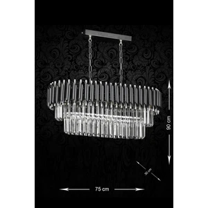 Palmira 75x35 Cm Kristal Taşlı Lüks Yemek Masası Üstü Avize 6'lı - (SİYAH-KROM)