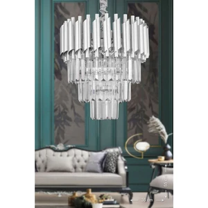 Palmira 35'lik Kristal Taşlı Lüks Avize - (gümüş-yaldız)