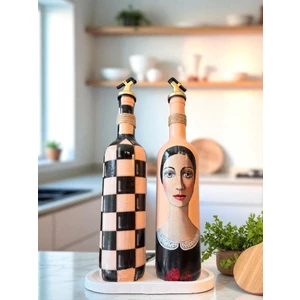 Mes Reves Design Kadın Tasarımlı 750 ml Zeytinyağı Sıvıyağ Şişesi Yağdanlık Yağlık Sirkelik Sosluk 2'li Set