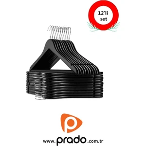 12 Adet Ahşap Görünümlü Plastik Kalite Siyah Elbise Askısı