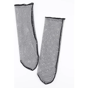 Siyah  Küçük Sim Detaylı Kız Çocuk Tül Çorap