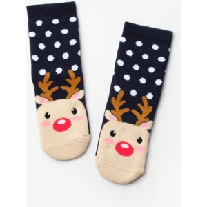 Lacivert  Sevimli Geyik Desenli Kız Çocuk Yılbaşı Çorap