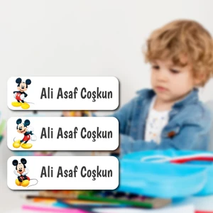 Kişiye Özel Okul Etiket Seti - 180 Adet - Kokusuz Ekolojik Mürekkep Pvc Etiket Sticker-Mickey Mouse
