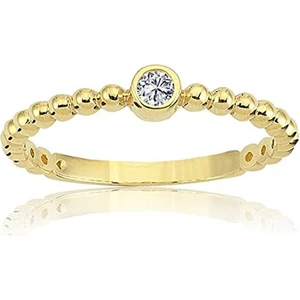 Fasek Gold Gümüş Yüzük - 0.20 Karat Güverseli 925 Ayar Gümüş Tektaş Yüzük - Hediyelik Tektaş Gümüş Yüzük