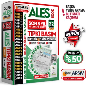 Karakutu Yayınları 2025 Ales Ösym Tıpkı Basım En Ekonomik Çıkmış Soru 22 Deneme Paketi Video/PDF Çözüm Türkiye Geneli