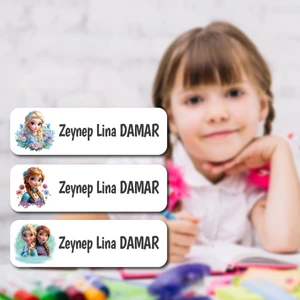 Kişiye Özel Okul Etiket Seti - 180 Adet - Kokusuz Ekolojik Mürekkep Pvc Etiket Sticker-Elsa ve Anna