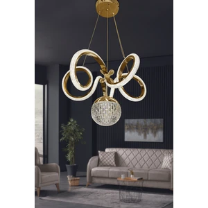 Kıvrım Tekli  Kristal Top Simli  Slikonlu Modern Oturma LED Avizesi