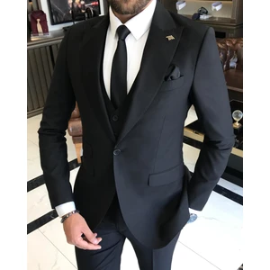 Terzi Adem Italyan Stil  Ceket Yelek Pantolon Takım Elbise Siyah T5584