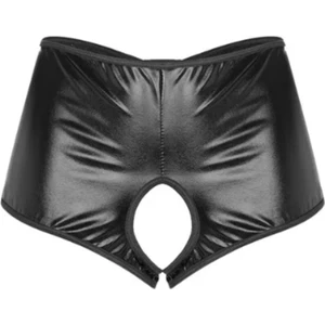 Siyah Deri Görünümlü Özel Bölgesi Açık String Külot