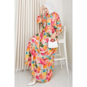 Ezra Yarasa Kol Tesettür Elbise 1574 - Turuncu