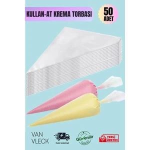 50’li Kullan At Krema Sıkma Torbası - Pasta, Kek, Krem Şanti Süsleme Poşeti, Hijyenik Set, 35CM