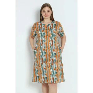 Intensive Collection Kadın Büyük Beden Desenli Cepli Düğmeli Pamuklu Elbise
