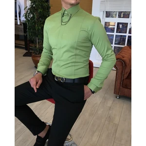 Terzi Adem İTALYAN KESİM  ERKEK  SATEN AÇIK YEŞİL ZİNCİRLİ GÖMLEK T4093
