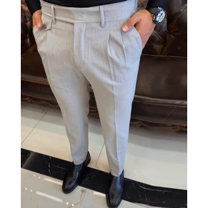 Terzi Adem Italyan Stil Slim Fit Erkek Pileli Kumaş Pantolon Gri T5286