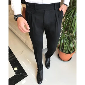 Terzi Adem Italyan Stil Slim Fit Erkek Pileli Kumaş Pantolon Siyah T5287