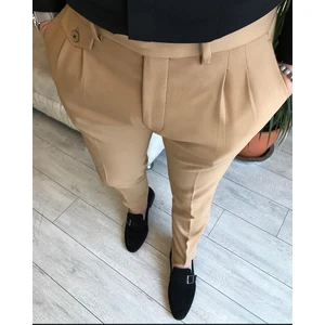Terzi Adem Italyan Stil Slim Fit Erkek Pileli Kumaş Pantolon Camel T5289