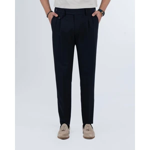 Terzi Adem Italyan Stil Slim Fit Erkek Pileli Kumaş Pantolon Lacivert T5288