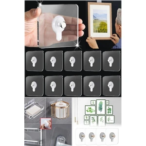 10 Adet Duvar Delmeden Zarar Vermeden Yapışkanlı Askılık Çivi Şeffaf Güçlü Iz Bırakmaz Tablo Yapışan