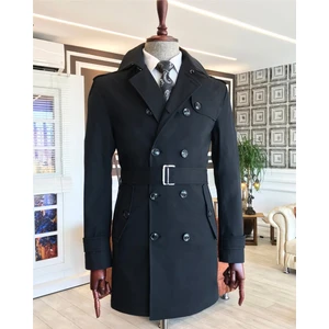 Terzi Adem İtalyan stil slim fit mevsimlik erkek trençkot mont Siyah T4977