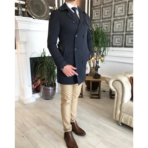 Terzi Adem Italyan Stil Slim Fit Mevsimlik Erkek Trençkot Mont Lacivert T4979