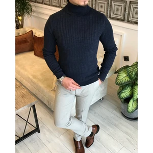 Terzi Adem İtalyan Stil Triko Fitilli Balıkçı Yaka Boğazlı Kazak Lacivert T5023