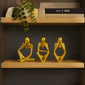 Nevhan Sanat  Ev & Ofis Dekoru – Gold 3’lü İnsan Figürü Seti | El Yapımı Minimalist Heykel Takımı