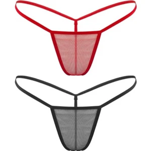 Kırmızı Siyah 2'li Tül Transparan String Tanga Iç Giyim