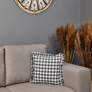 Ekoseli Fırfırlı Kırlent Kılıfı - Siyah - 43X43 cm