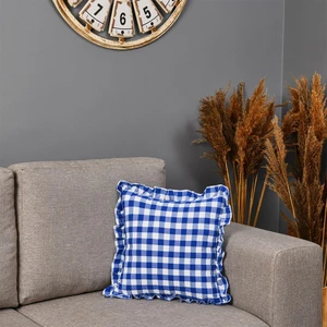 Ekoseli Fırfırlı Kırlent Kılıfı - Mavi - 43X43 cm