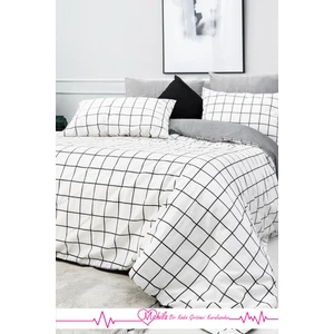 Tek Kişilik Lüks Pamuklu Nevresim Seti | Beyaz Kareli Desen