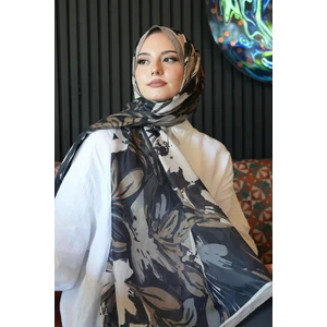 Zambak Çiçek Desen Siyah Soft Pamuk Şal