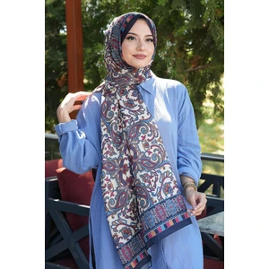 Etnik Desen Lacivert Soft Pamuk Şal