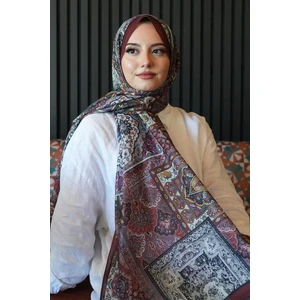 Etnik Desen Bordo Soft Pamuk Şal