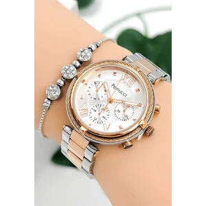 Kadın Kol Saati Çelik Kordon Çelik Kasa Taşlı Bileklik Hediyesi ile Rose-Gümüş ZMFER045