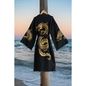 Organik %100 Pamuk Kimono Yaka Sabalık Bornoz Plaj Elbisesi - Viserion - Sarı - S/m