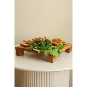 Just Wood Tityos Küp Ayaklı 30X30 cm Ahşap Kare Pasta Sunum Servis Tabağı