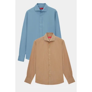 Ds Damat Slim Fit Petrol Italyan Yaka Kolay Ütülenebilir 2'li Gömlek 2HF02ORTBN86