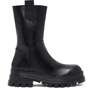 Kadın Siyah Fermuarlı Kalın Tabanlı Deri Bot 25WFD182418