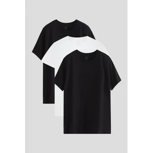 Ds Damat Slim Fit Siyah/beyaz 3'lü T-Shirt 4HC14ORTBN533